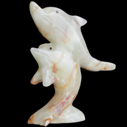 Afghan Jade hand-carved leaping Dolphin pair 90*35*111mm 238g in sunlight - Rocks and Things Store