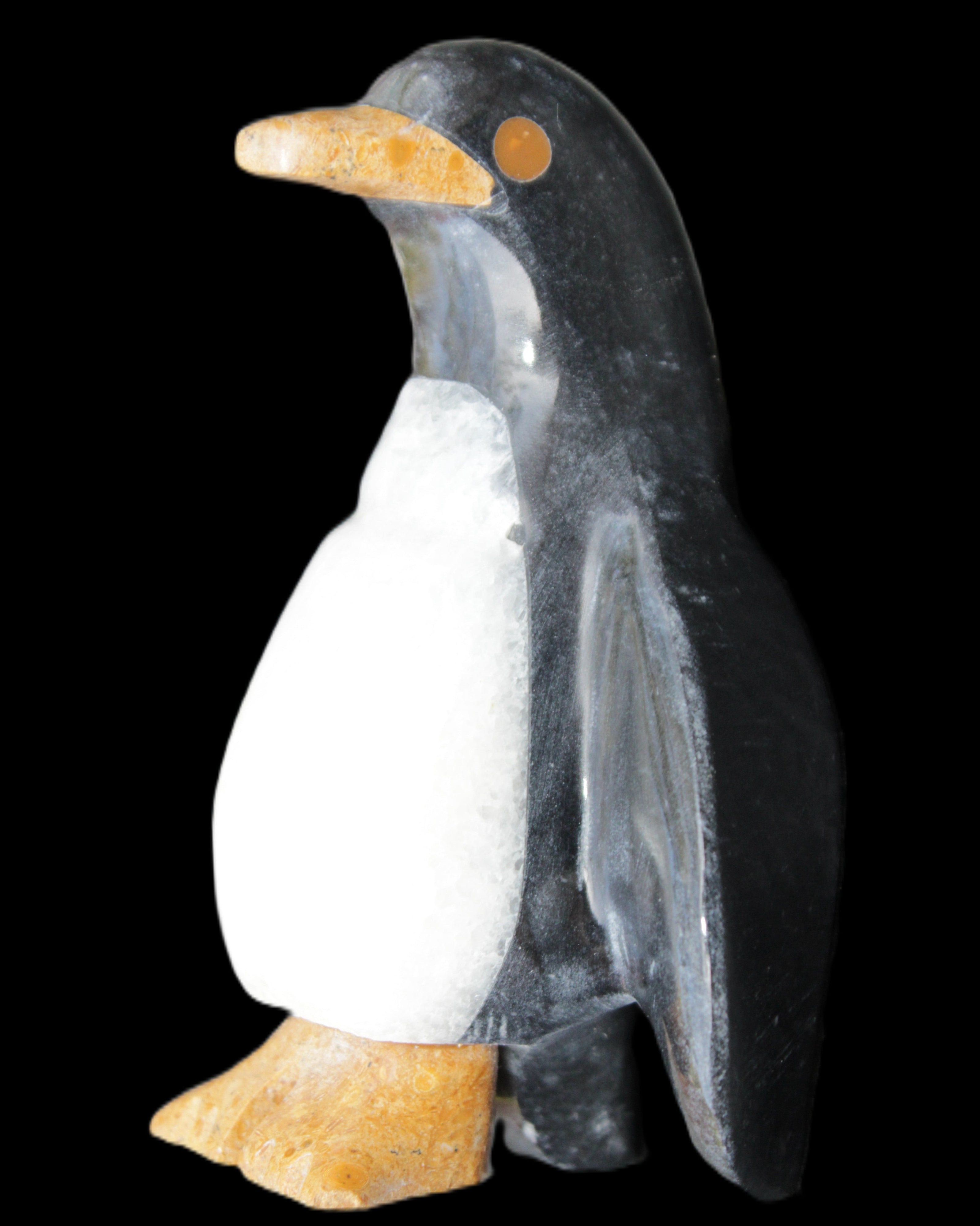 Jade and marble hand-carved Penguin 68*45*97mm 282g in sunlight - Rocks and Things Store