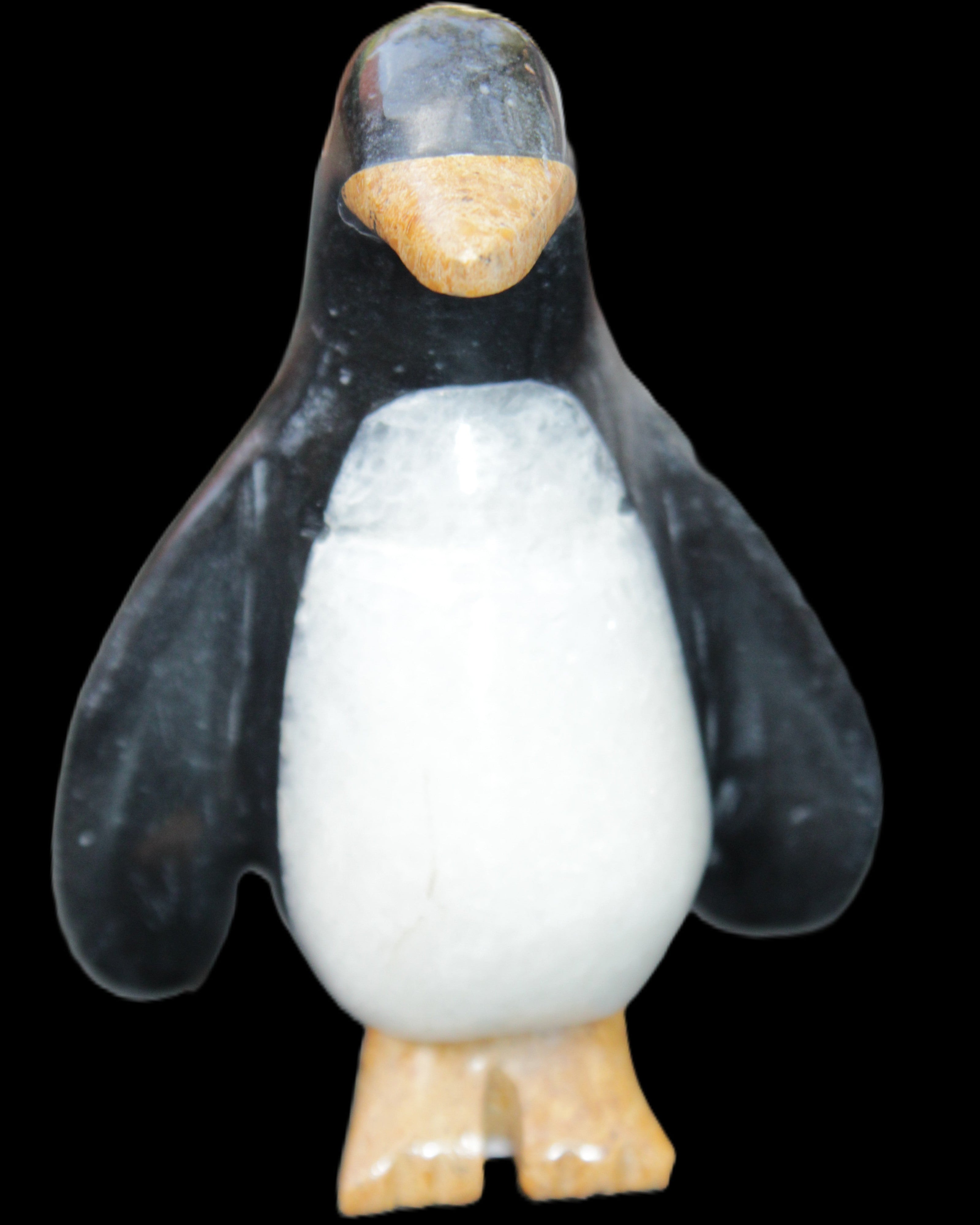 Jade and marble hand-carved Penguin 68*45*97mm 282g in sunlight - Rocks and Things Store