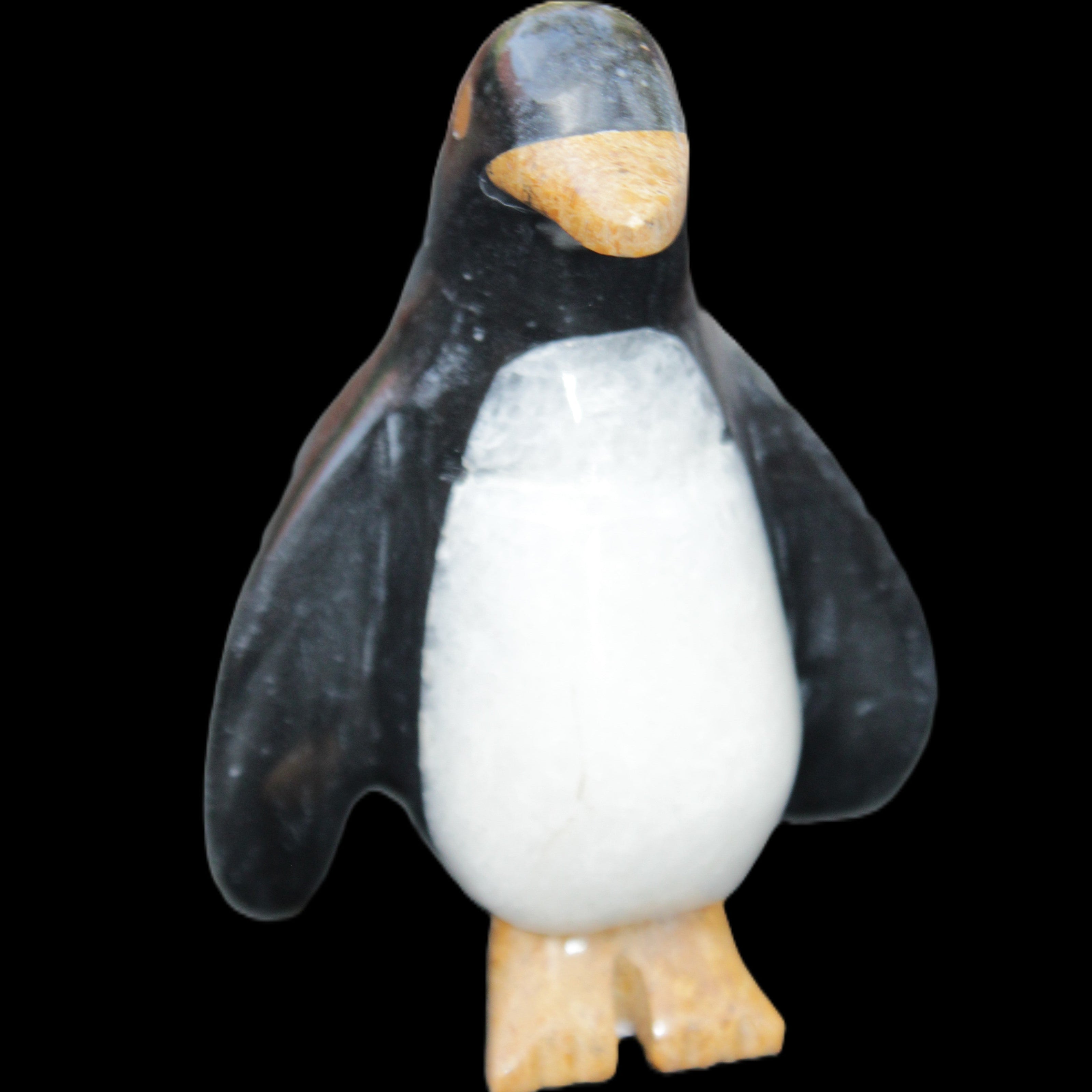 Jade and marble hand-carved Penguin 68*45*97mm 282g in sunlight - Rocks and Things Store