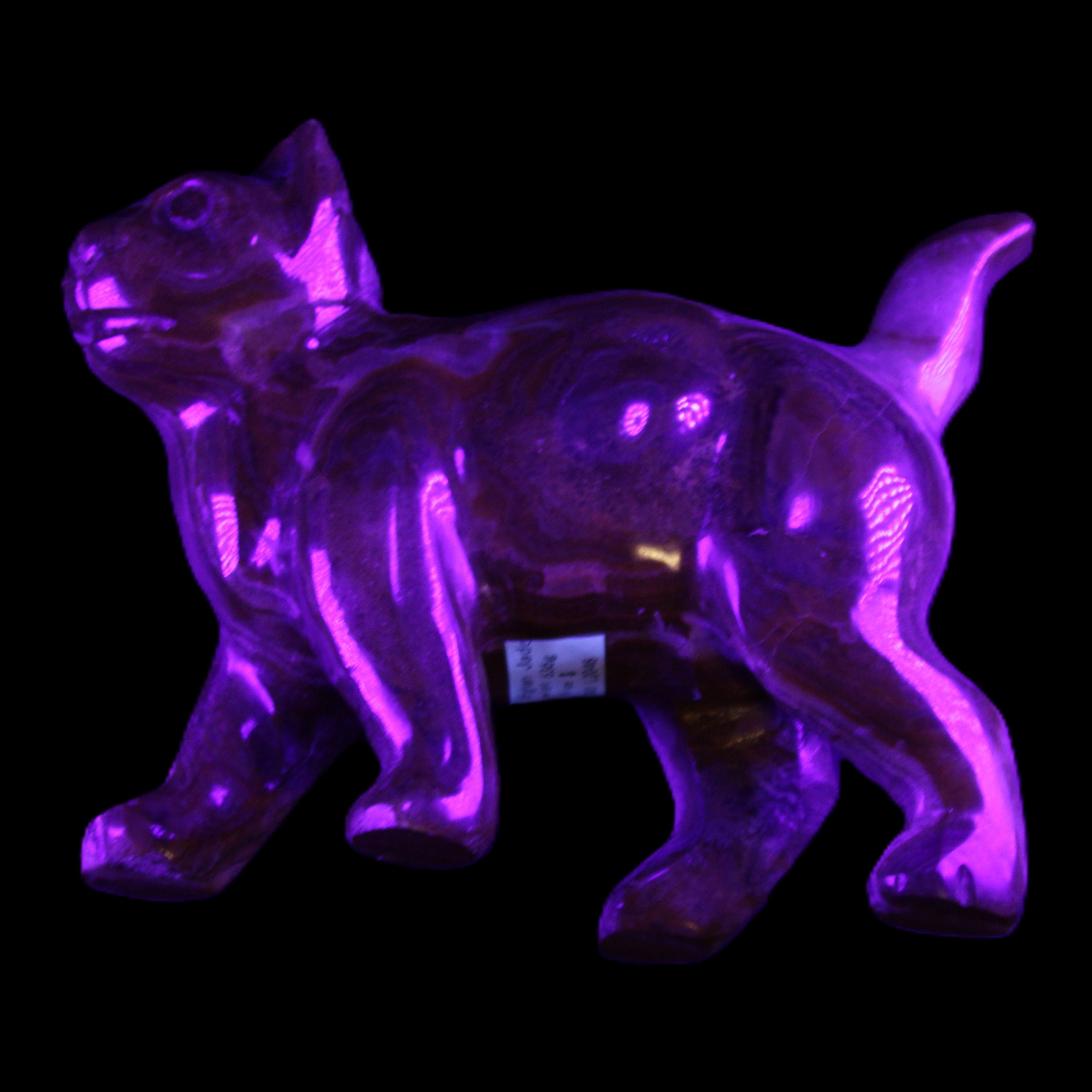 Afghan Jade hand-carved Cat 128*42*102mm 636g in UV light - Rocks and Things Store