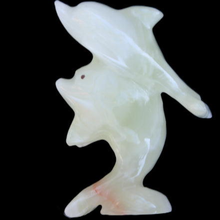 Afghan Jade hand-carved leaping Dolphin pair 70*27*112mm 222g in sunlight - Rocks and Things Store