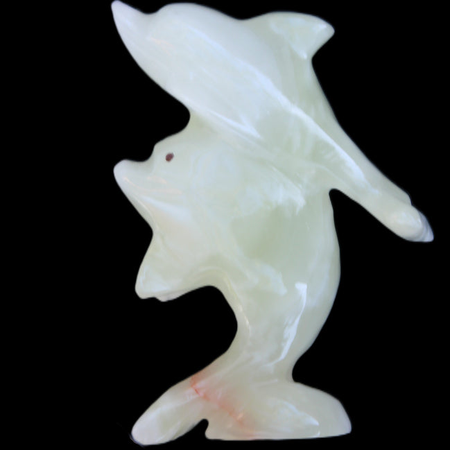 Afghan Jade hand-carved leaping Dolphin pair 70*27*112mm 222g in sunlight - Rocks and Things Store