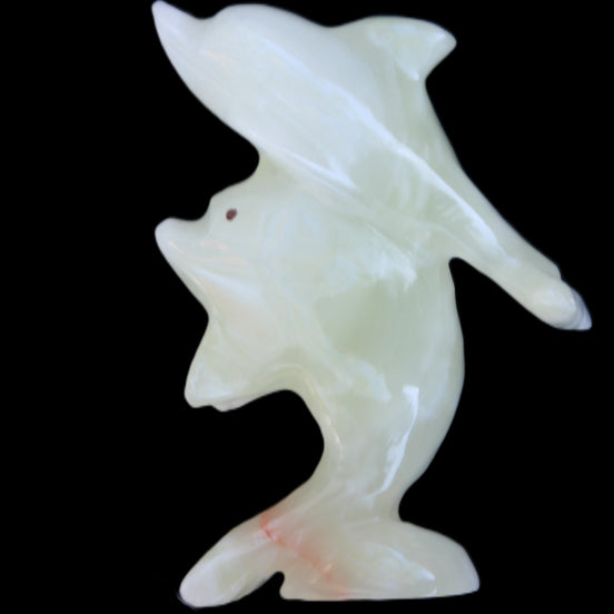 Afghan Jade hand-carved leaping Dolphin pair 70*27*112mm 222g in sunlight - Rocks and Things Store