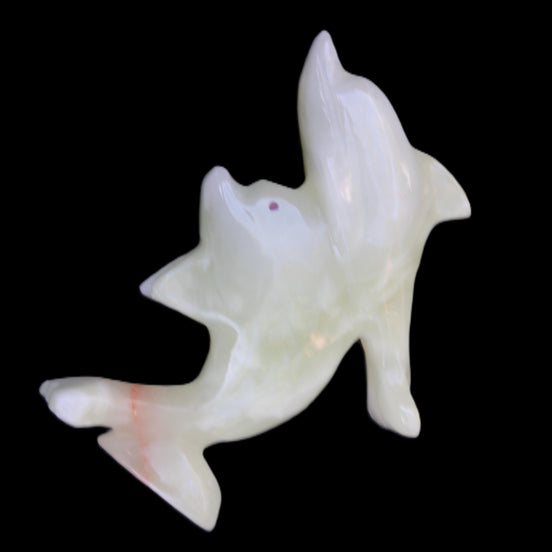 Afghan Jade hand-carved leaping Dolphin pair 70*27*112mm 222g in sunlight - Rocks and Things Store