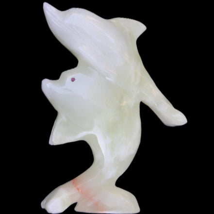 Afghan Jade hand-carved leaping Dolphin pair 70*27*112mm 222g in sunlight - Rocks and Things Store
