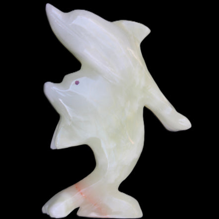Afghan Jade hand-carved leaping Dolphin pair 70*27*112mm 222g in sunlight - Rocks and Things Store