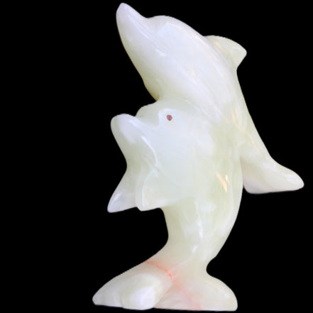 Afghan Jade hand-carved leaping Dolphin pair 70*27*112mm 222g in sunlight - Rocks and Things Store
