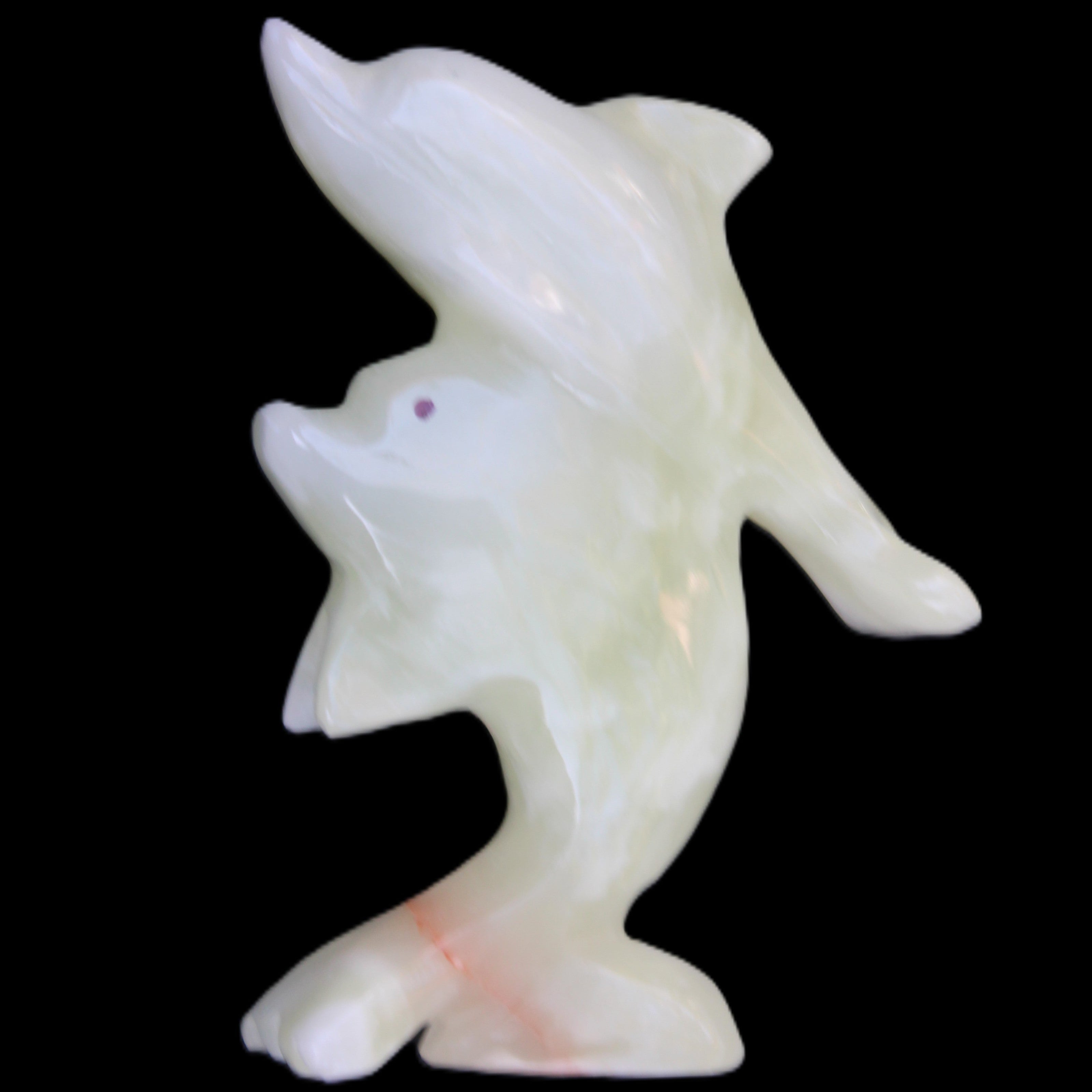 Afghan Jade hand-carved leaping Dolphin pair 70*27*112mm 222g in sunlight - Rocks and Things Store