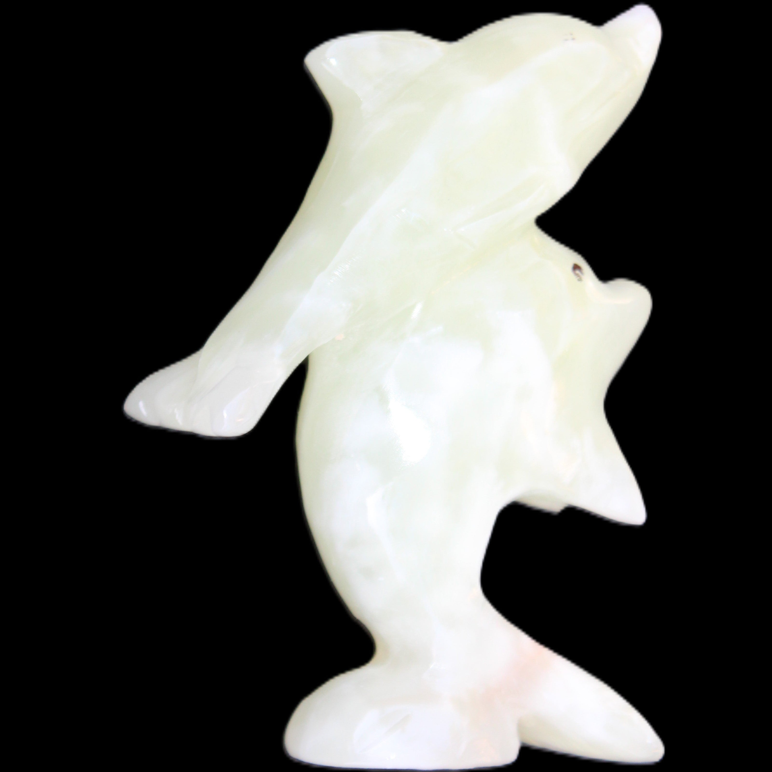 Afghan Jade hand-carved leaping Dolphin pair 70*27*112mm 222g in sunlight - Rocks and Things Store