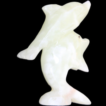 Afghan Jade hand-carved leaping Dolphin pair 70*27*112mm 222g in sunlight - Rocks and Things Store