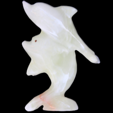 Afghan Jade hand-carved leaping Dolphin pair 70*27*112mm 222g in sunlight - Rocks and Things Store