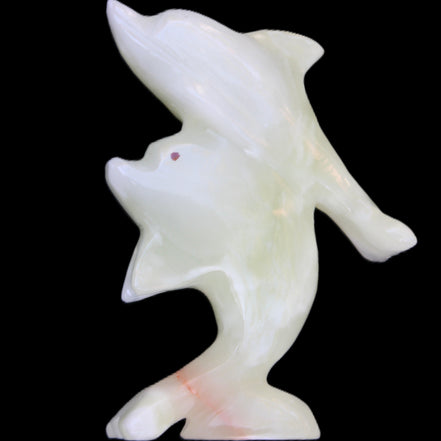 Afghan Jade hand-carved leaping Dolphin pair 70*27*112mm 222g in sunlight - Rocks and Things Store