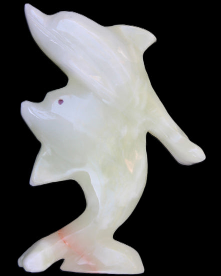 Afghan Jade hand-carved leaping Dolphin pair 70*27*112mm 222g in sunlight - Rocks and Things Store