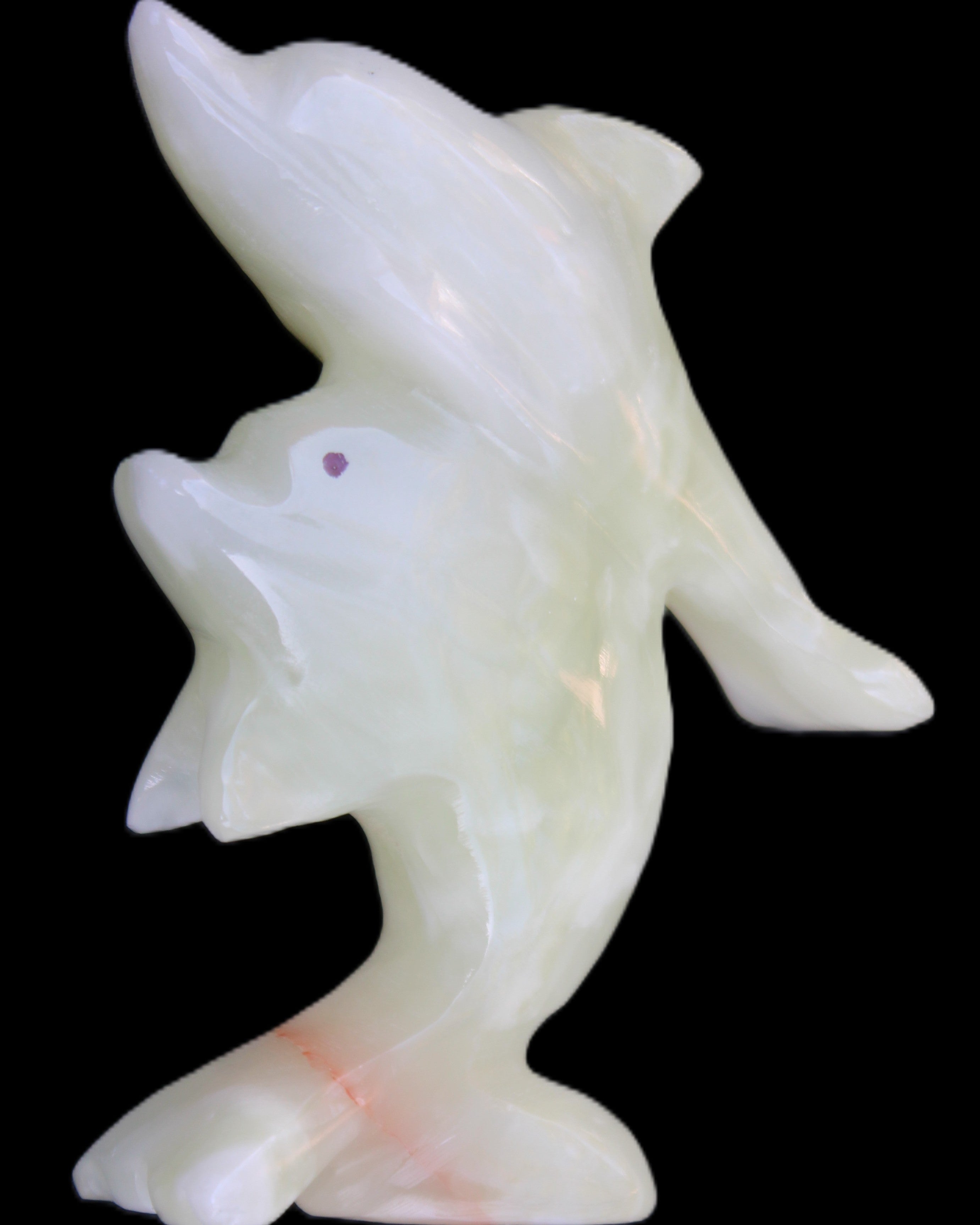 Afghan Jade hand-carved leaping Dolphin pair 70*27*112mm 222g in sunlight - Rocks and Things Store