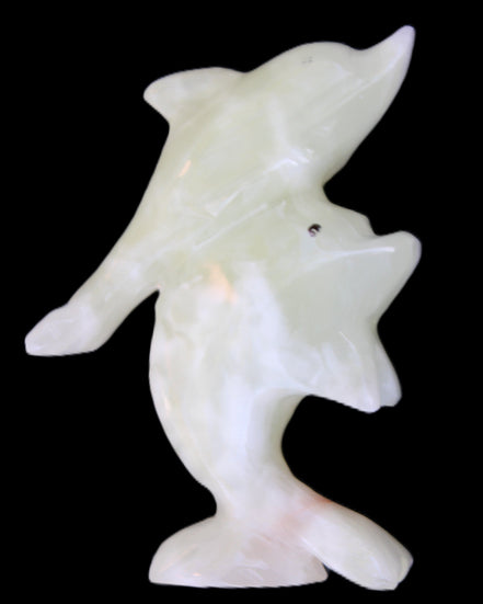 Afghan Jade hand-carved leaping Dolphin pair 70*27*112mm 222g in sunlight - Rocks and Things Store