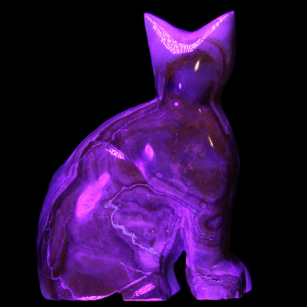 Afghan Jade hand-carved Cat 77*31*105mm 404g in UV light - Rocks and Things Store