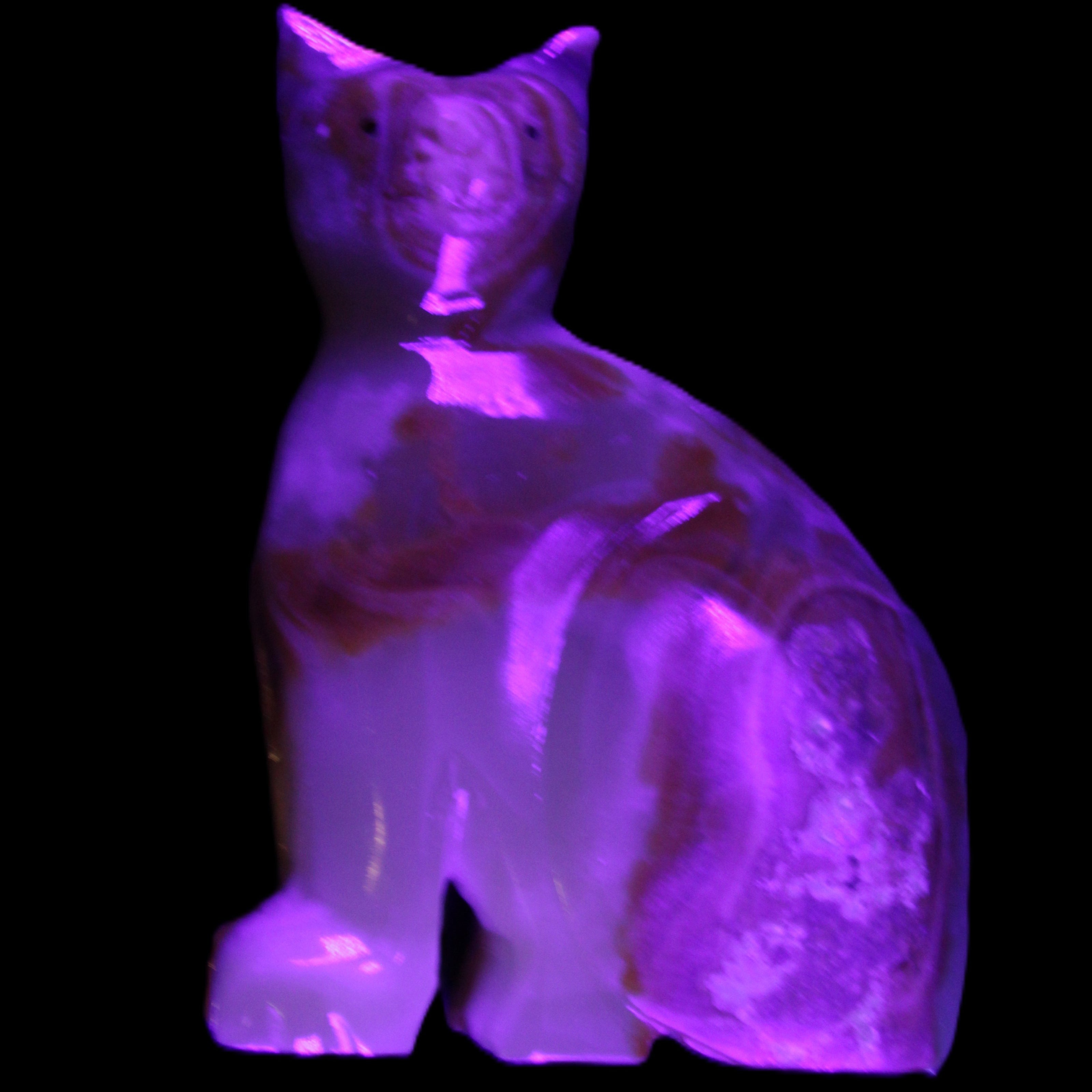 Afghan Jade hand-carved Cat 77*31*105mm 404g in UV light - Rocks and Things Store