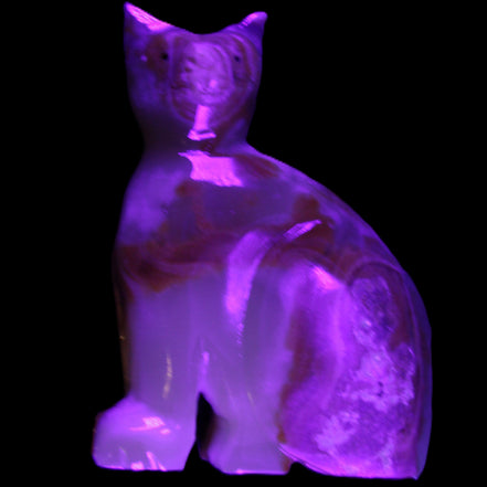 Afghan Jade hand-carved Cat 77*31*105mm 404g in UV light - Rocks and Things Store