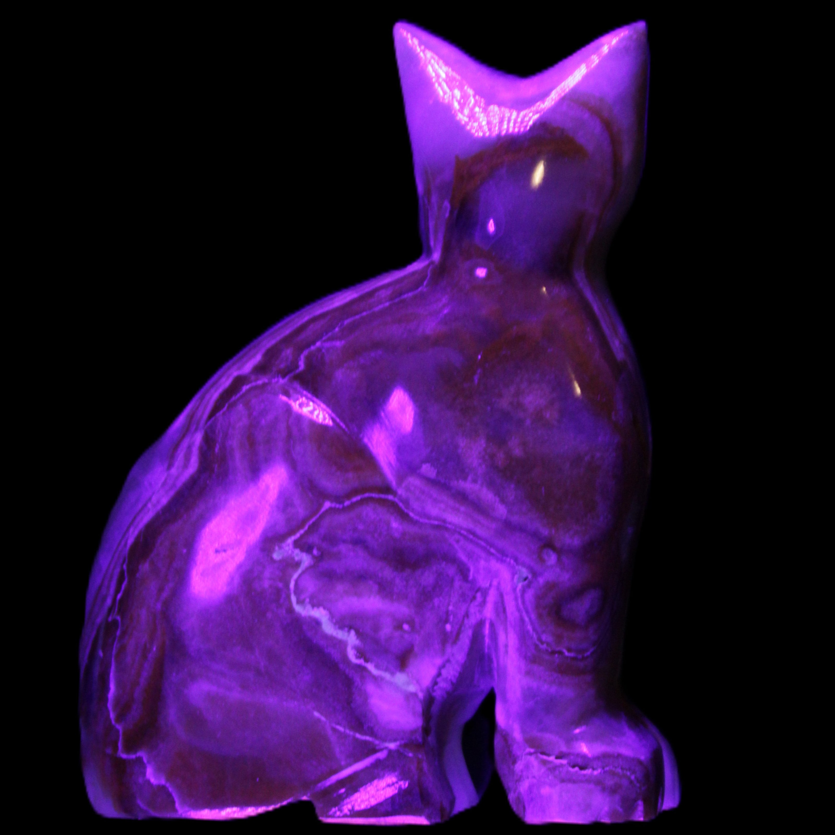 Afghan Jade hand-carved Cat 77*31*105mm 404g in UV light - Rocks and Things Store