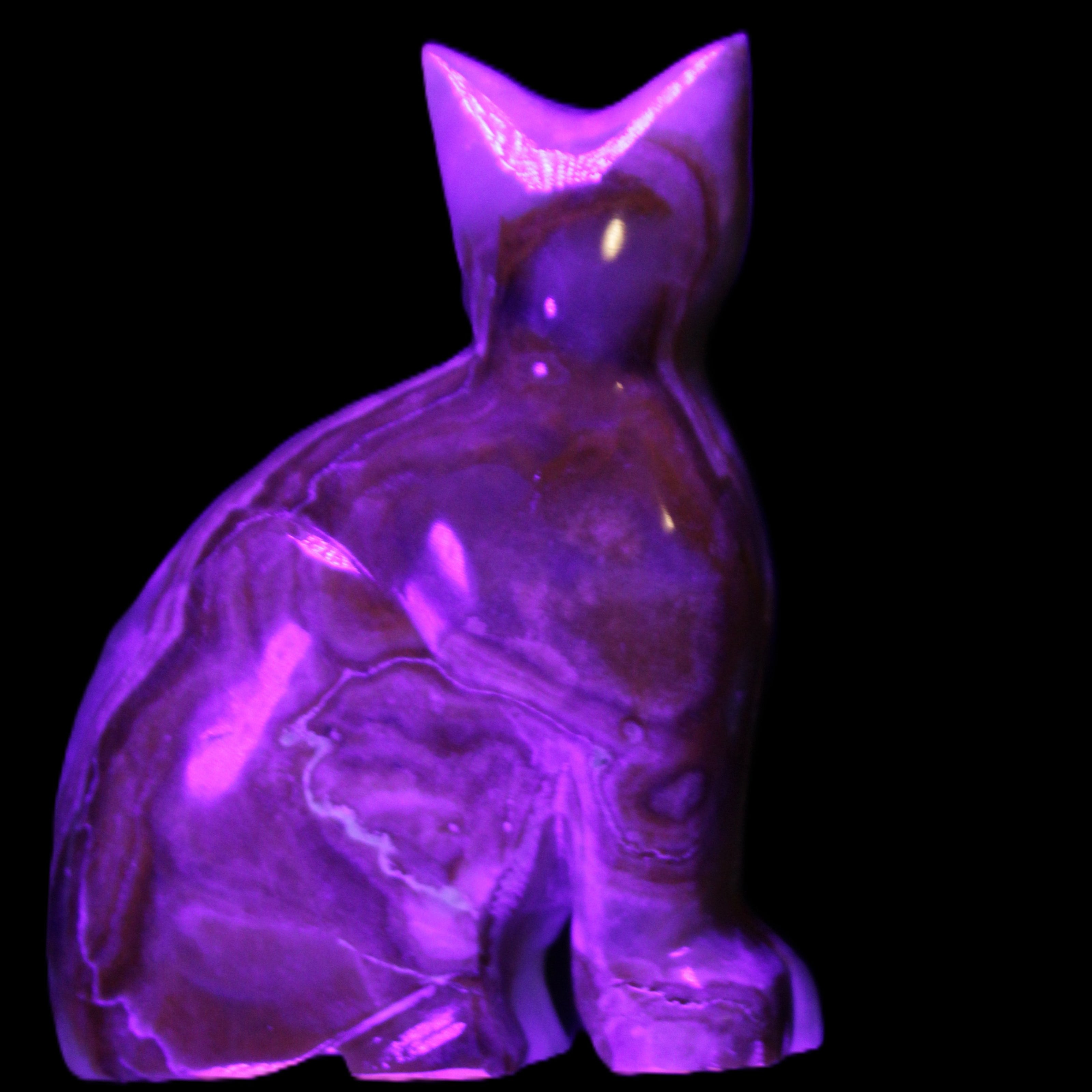 Afghan Jade hand-carved Cat 77*31*105mm 404g in UV light - Rocks and Things Store