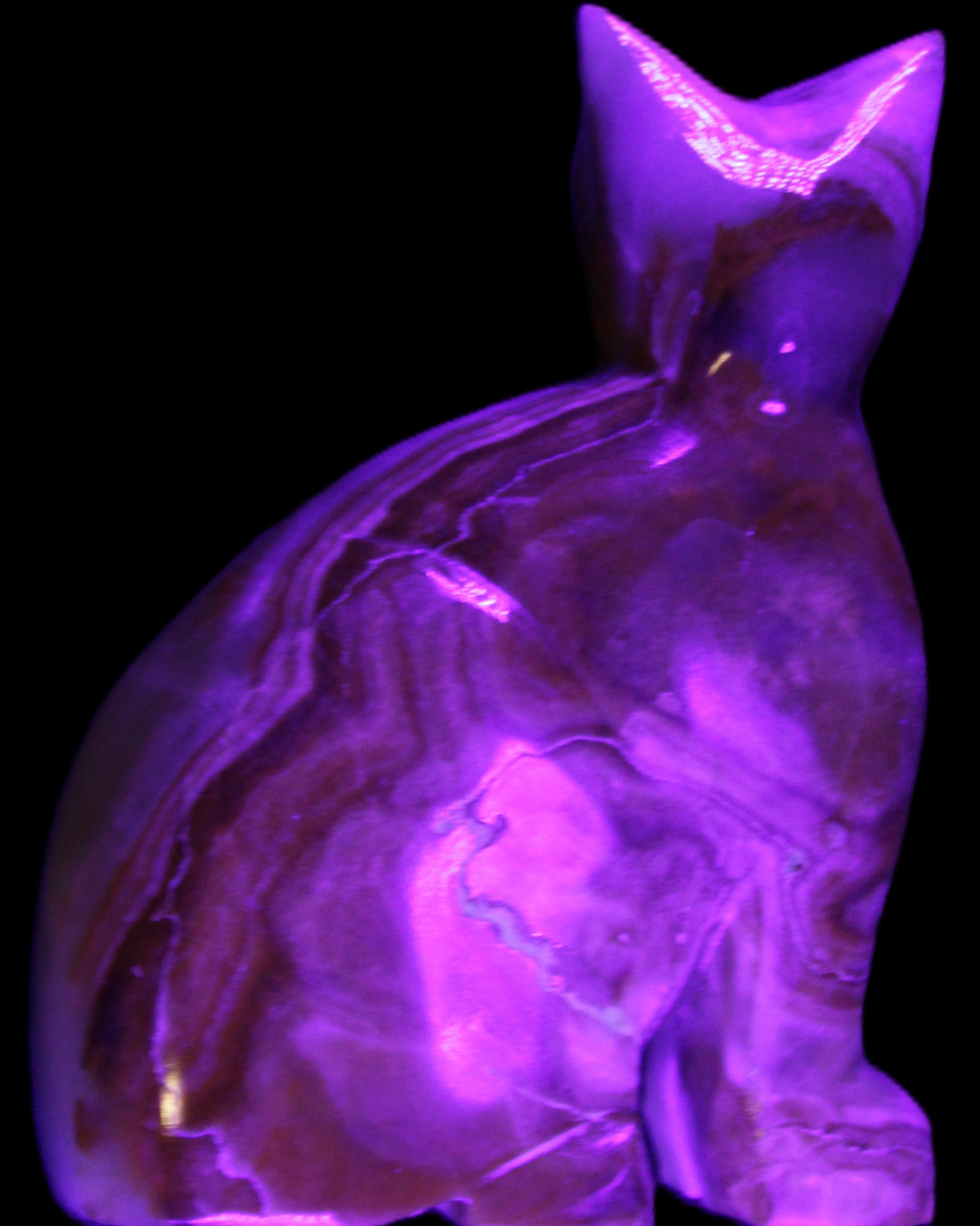 Afghan Jade hand-carved Cat 77*31*105mm 404g in UV light - Rocks and Things Store