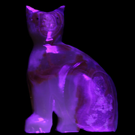 Afghan Jade hand-carved Cat 77*31*105mm 404g in UV light - Rocks and Things Store
