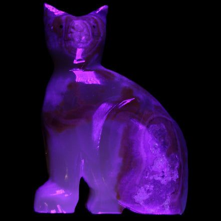 Afghan Jade hand-carved Cat 77*31*105mm 404g in UV light - Rocks and Things Store