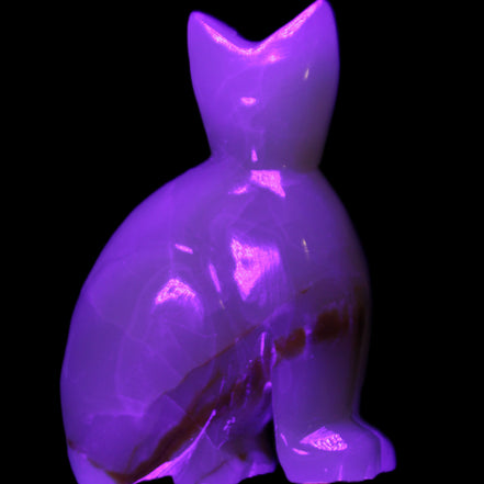 Afghan Jade hand-carved Cat 75*33*108mm 413g in UV light - Rocks and Things Store