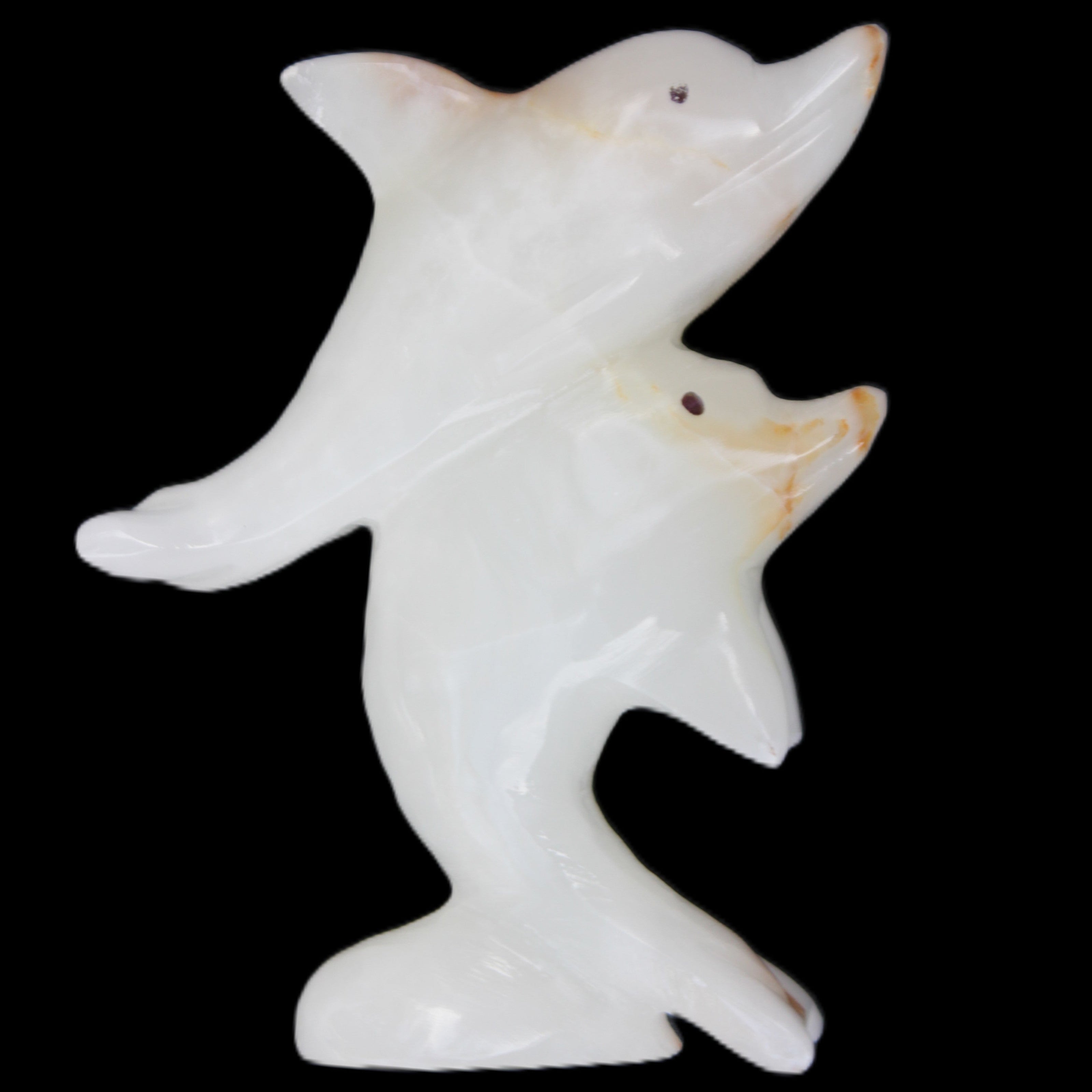 Afghan Jade hand-carved leaping Dolphin pair 78*37*105mm 256g in sunlight - Rocks and Things Store