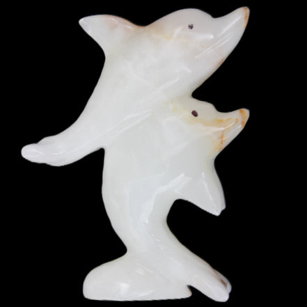 Afghan Jade hand-carved leaping Dolphin pair 78*37*105mm 256g in sunlight - Rocks and Things Store