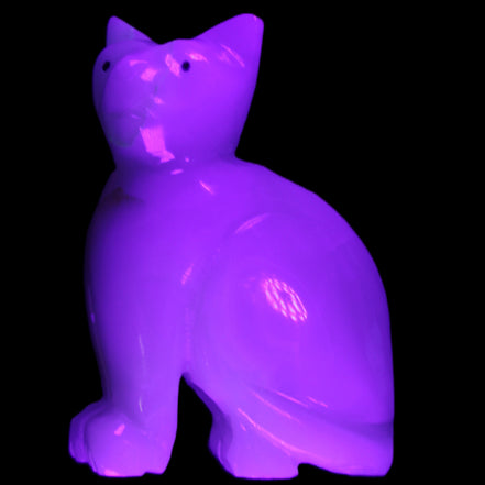Afghan Jade hand-carved Cat 70*34*102mm 388g in UV light - Rocks and Things Store