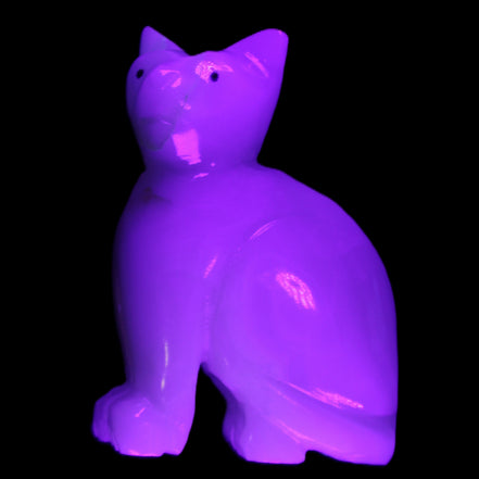 Afghan Jade hand-carved Cat 70*34*102mm 388g in UV light - Rocks and Things Store