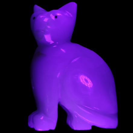 Afghan Jade hand-carved Cat 70*34*102mm 388g in UV light - Rocks and Things Store