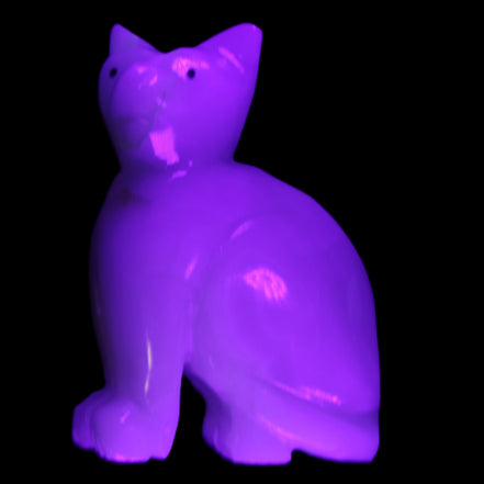 Afghan Jade hand-carved Cat 70*34*102mm 388g in UV light - Rocks and Things Store
