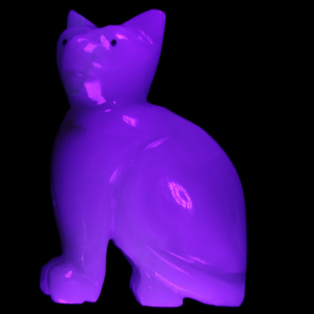 Afghan Jade hand-carved Cat 70*34*102mm 388g in UV light - Rocks and Things Store