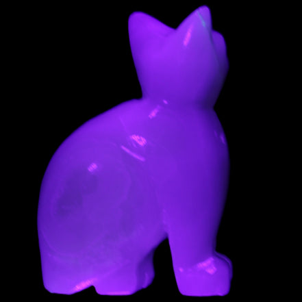 Afghan Jade hand-carved Cat 70*34*102mm 388g in UV light - Rocks and Things Store