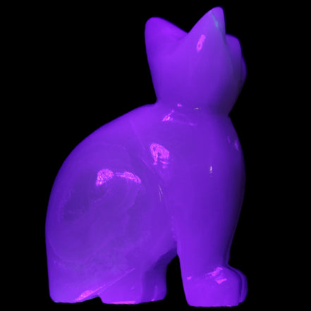 Afghan Jade hand-carved Cat 70*34*102mm 388g in UV light - Rocks and Things Store