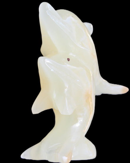 Afghan Jade hand-carved leaping Dolphin pair 82*42*107mm 296g in sunlight - Rocks and Things Store