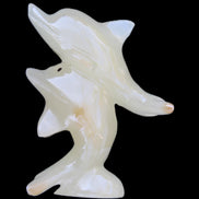 Afghan Jade hand-carved leaping Dolphin pair 82*42*107mm 296g in sunlight - Rocks and Things Store