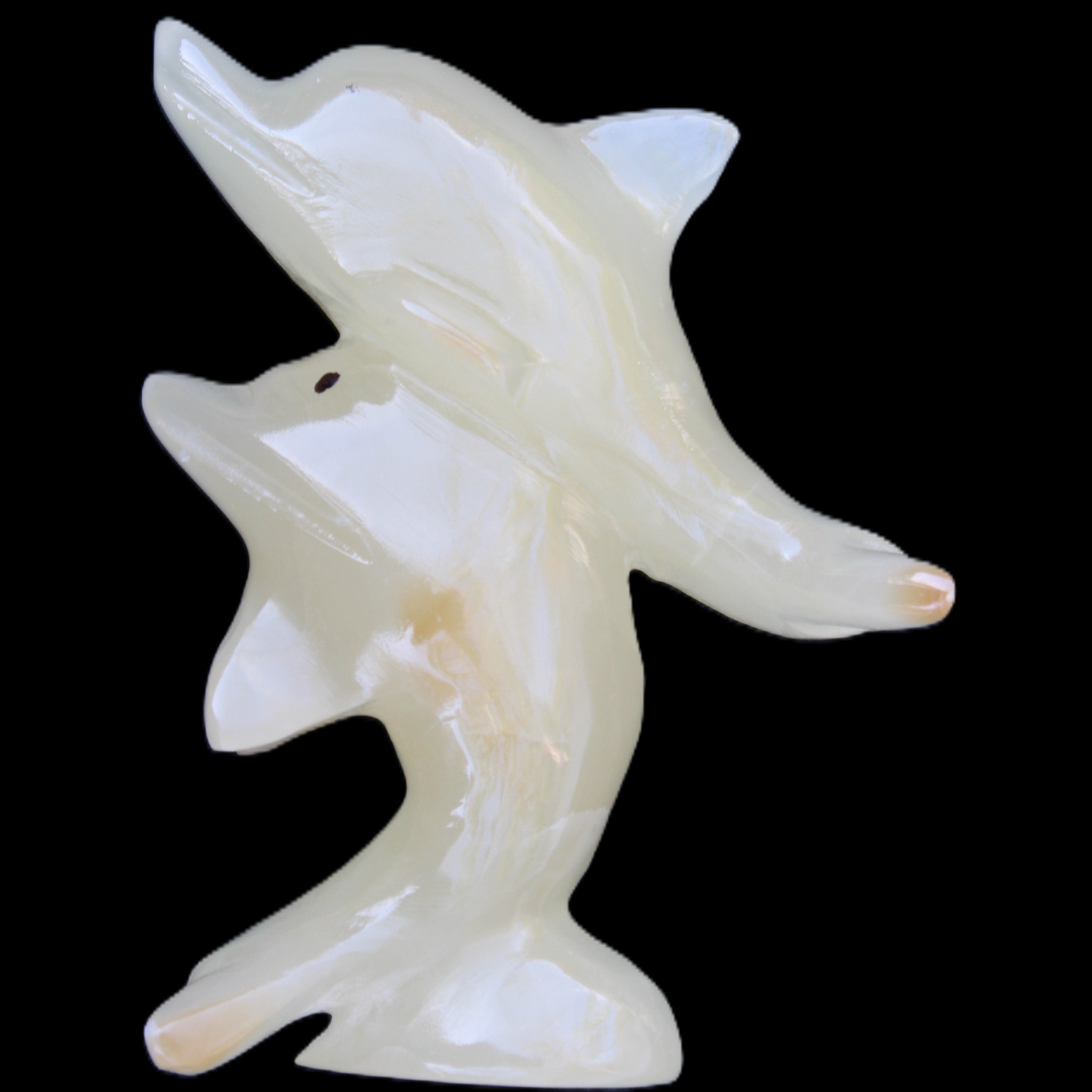 Afghan Jade hand-carved leaping Dolphin pair 82*42*107mm 296g in sunlight - Rocks and Things Store