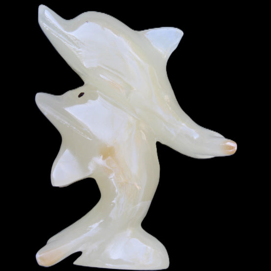 Afghan Jade hand-carved leaping Dolphin pair 82*42*107mm 296g in sunlight - Rocks and Things Store