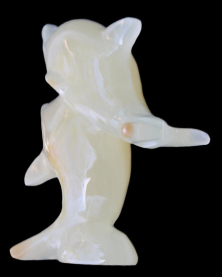 Afghan Jade hand-carved leaping Dolphin pair 82*42*107mm 296g in sunlight - Rocks and Things Store