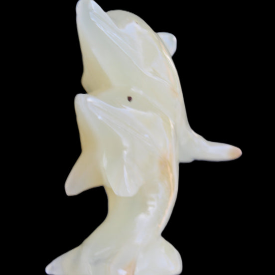 Afghan Jade hand-carved leaping Dolphin pair 82*42*107mm 296g in sunlight - Rocks and Things Store