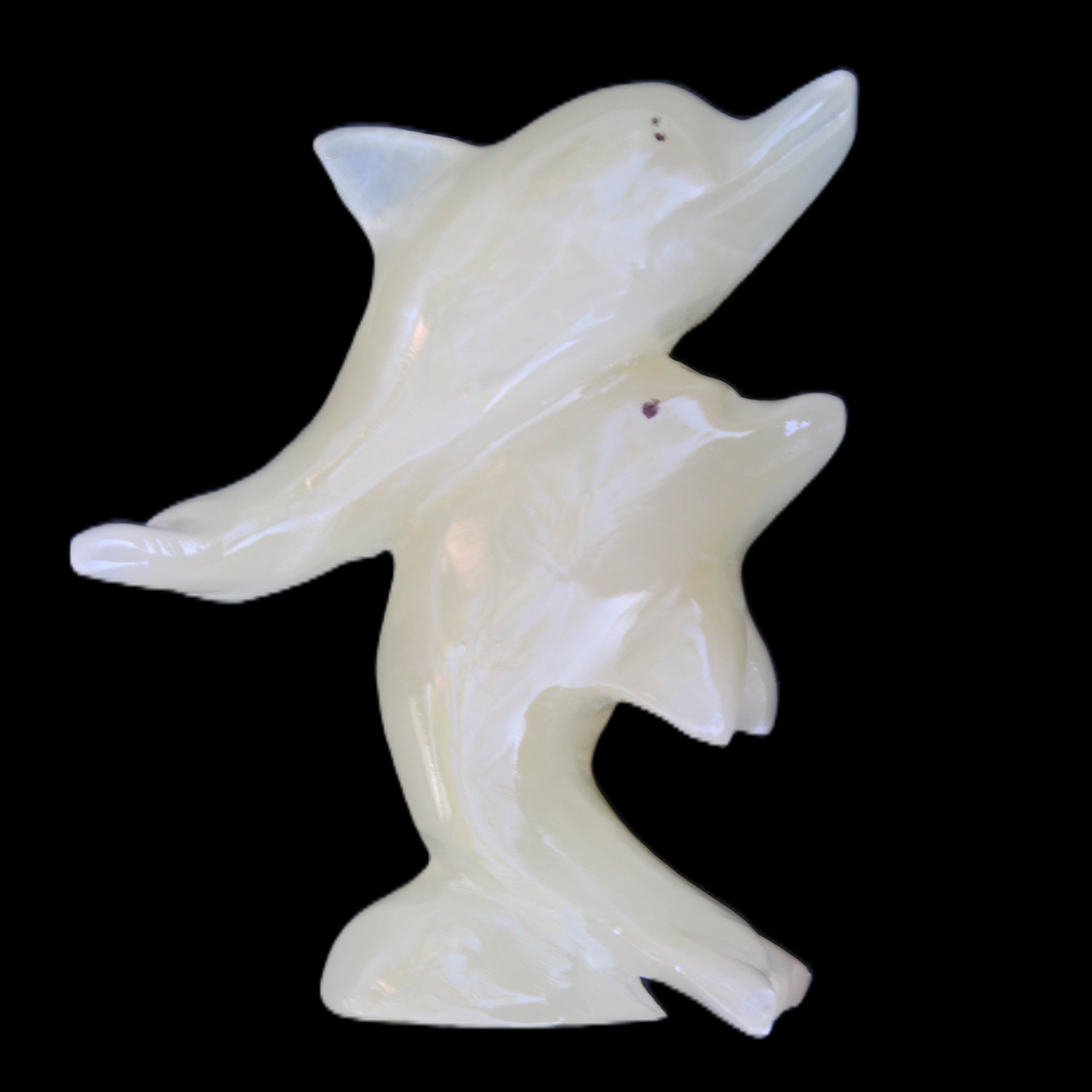 Afghan Jade hand-carved leaping Dolphin pair 82*42*107mm 296g in sunlight - Rocks and Things Store