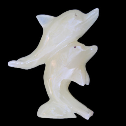 Afghan Jade hand-carved leaping Dolphin pair 82*42*107mm 296g in sunlight - Rocks and Things Store