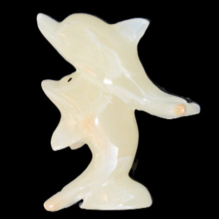 Afghan Jade hand-carved leaping Dolphin pair 82*42*107mm 296g in sunlight - Rocks and Things Store