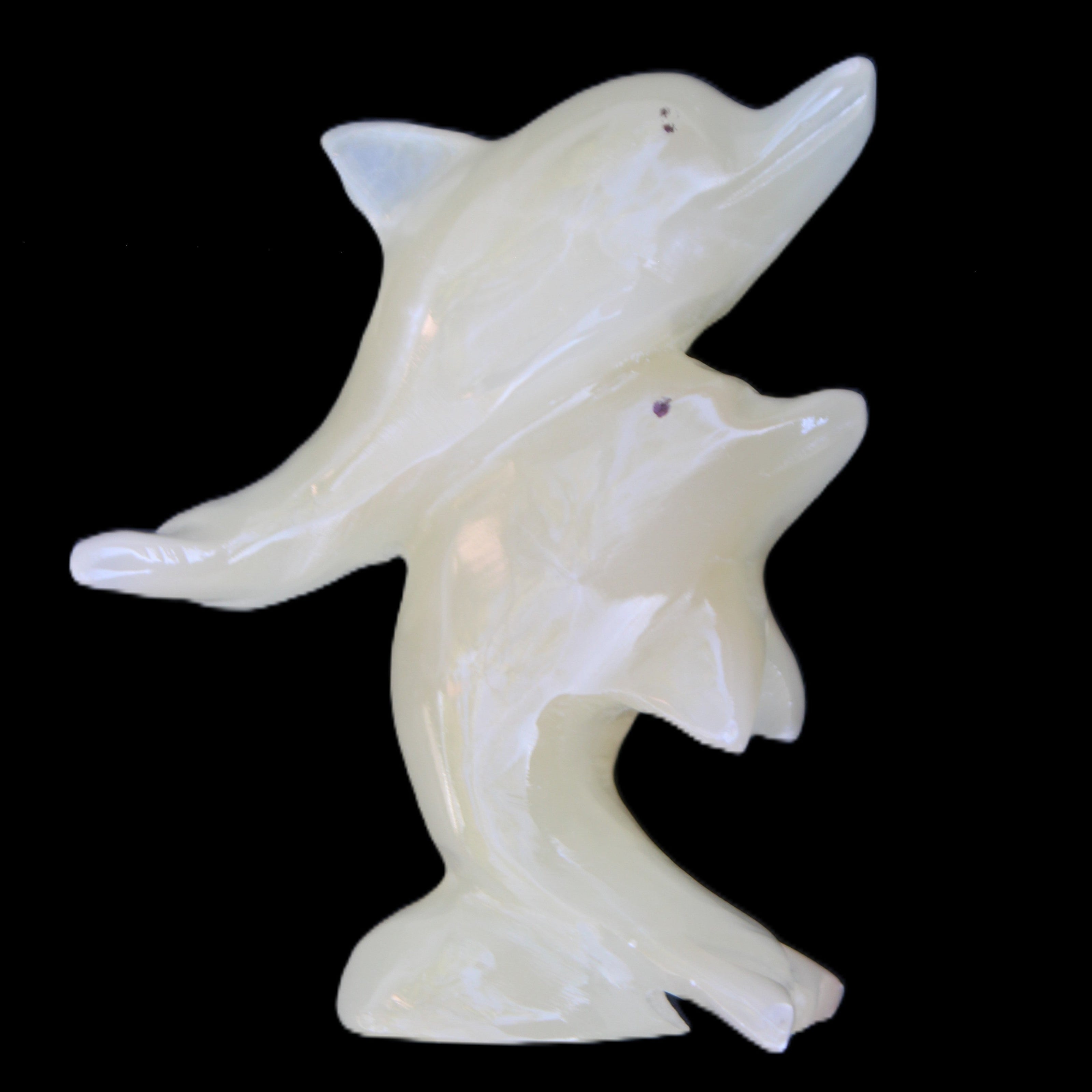 Afghan Jade hand-carved leaping Dolphin pair 82*42*107mm 296g in sunlight - Rocks and Things Store