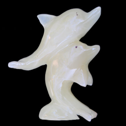 Afghan Jade hand-carved leaping Dolphin pair 82*42*107mm 296g in sunlight - Rocks and Things Store
