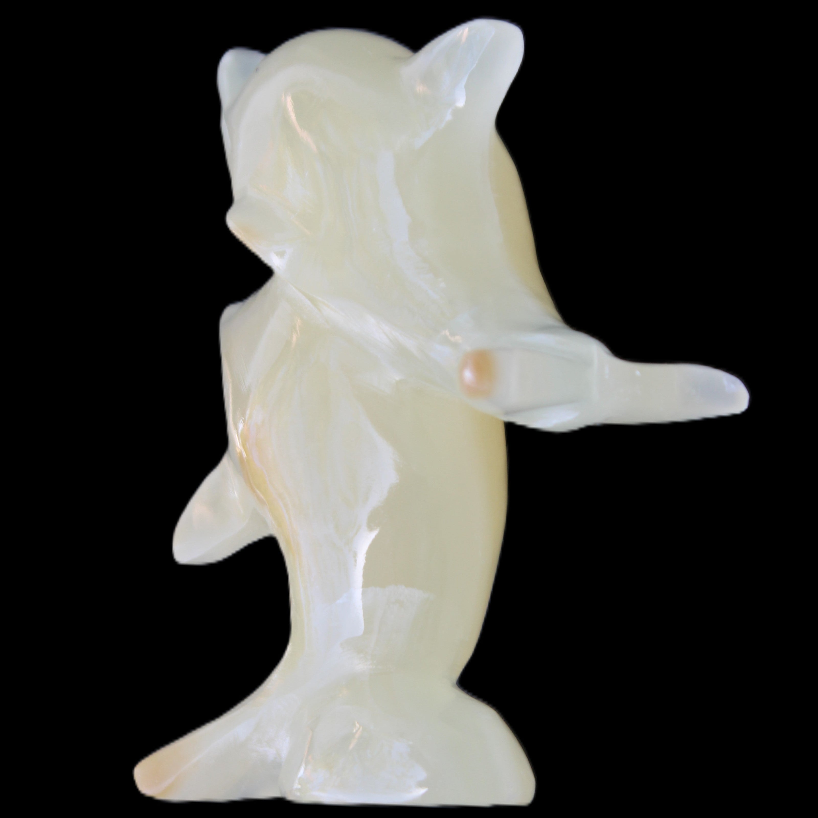 Afghan Jade hand-carved leaping Dolphin pair 82*42*107mm 296g in sunlight - Rocks and Things Store